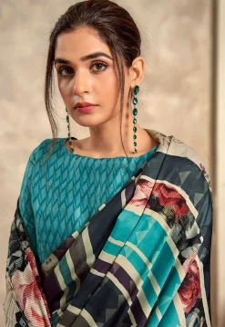Digital Printed Crepe Saree in Multicolor