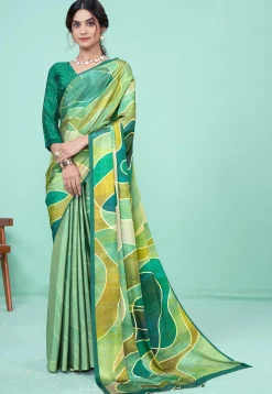 Digital Printed Crepe Saree in Green