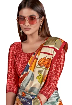 Digital Printed Crepe Saree in Multicolor