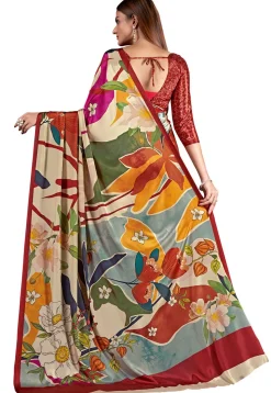 Digital Printed Crepe Saree in Multicolor