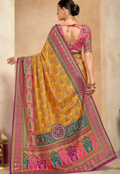 Digital Printed Crepe Saree in Mustard