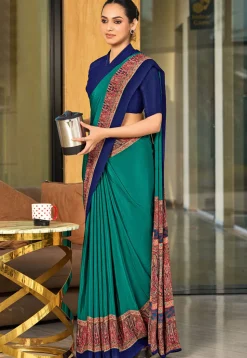 Digital Printed Crepe Saree in Teal Green