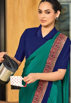 Digital Printed Crepe Saree in Teal Green