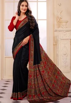 Digital Printed Crepe Saree in Black