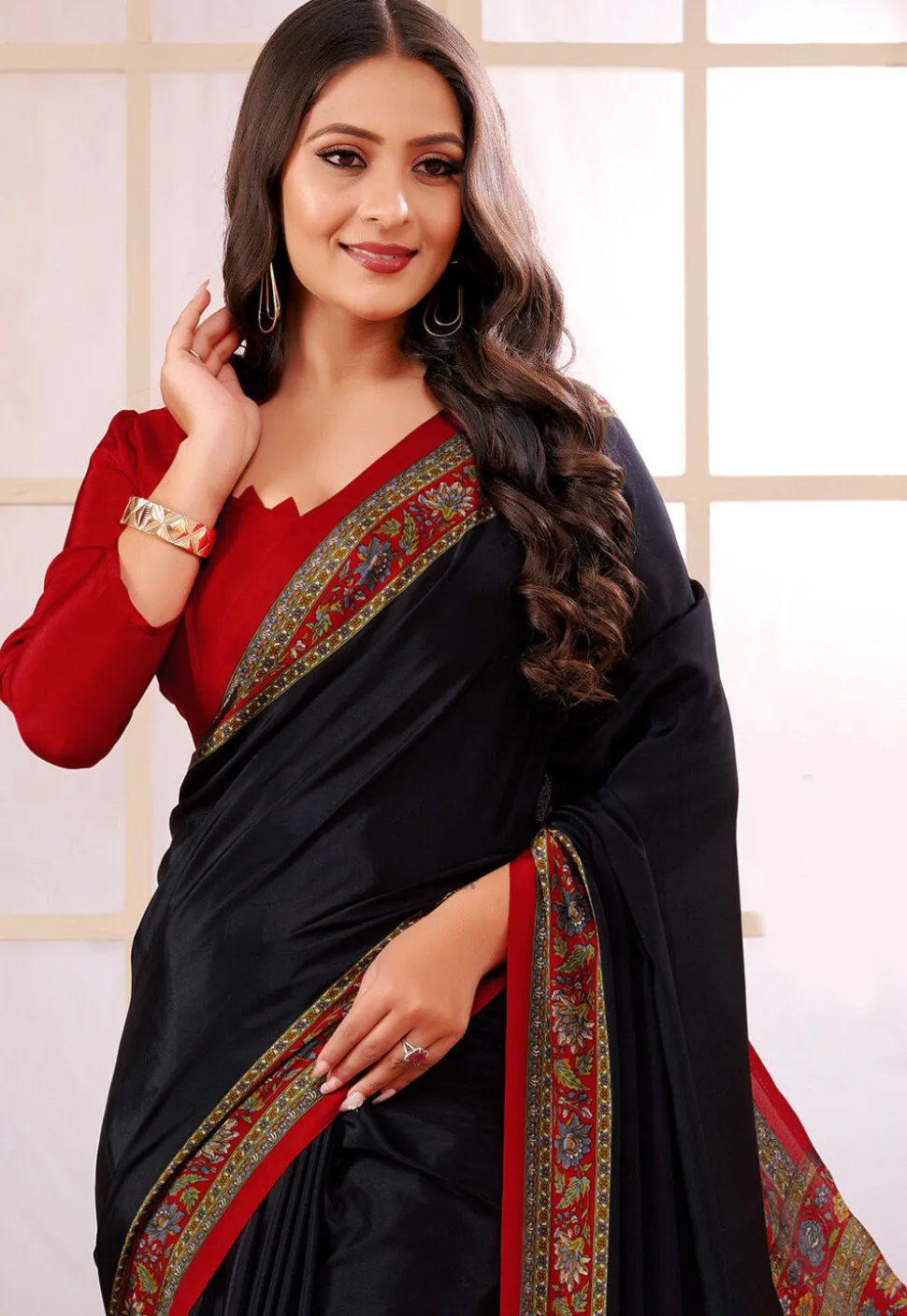 Digital Printed Crepe Saree in Black