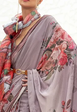 Digital Printed Crepe Saree in Grey