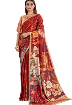 Digital Printed Crepe Saree in Brown