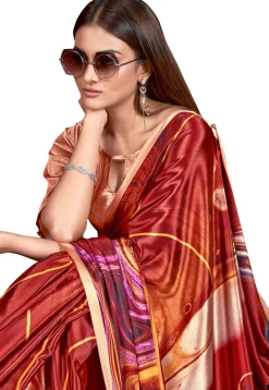 Digital Printed Crepe Saree in Brown