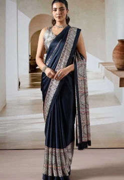 Digital Printed Crepe Saree in Black