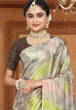 Digital Printed Crepe Saree in Multicolor