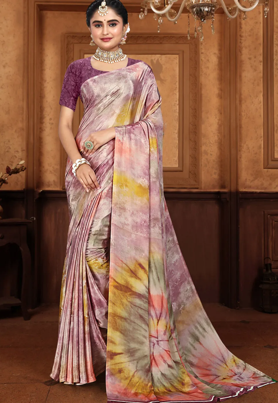 Digital Printed Crepe Saree in Purple