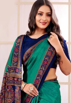 Digital Printed Crepe Saree in Teal Green