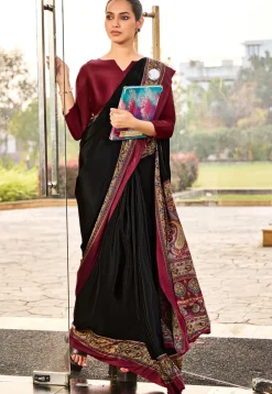 Digital Printed Crepe Saree in Black