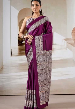 Digital Printed Crepe Saree in Purple