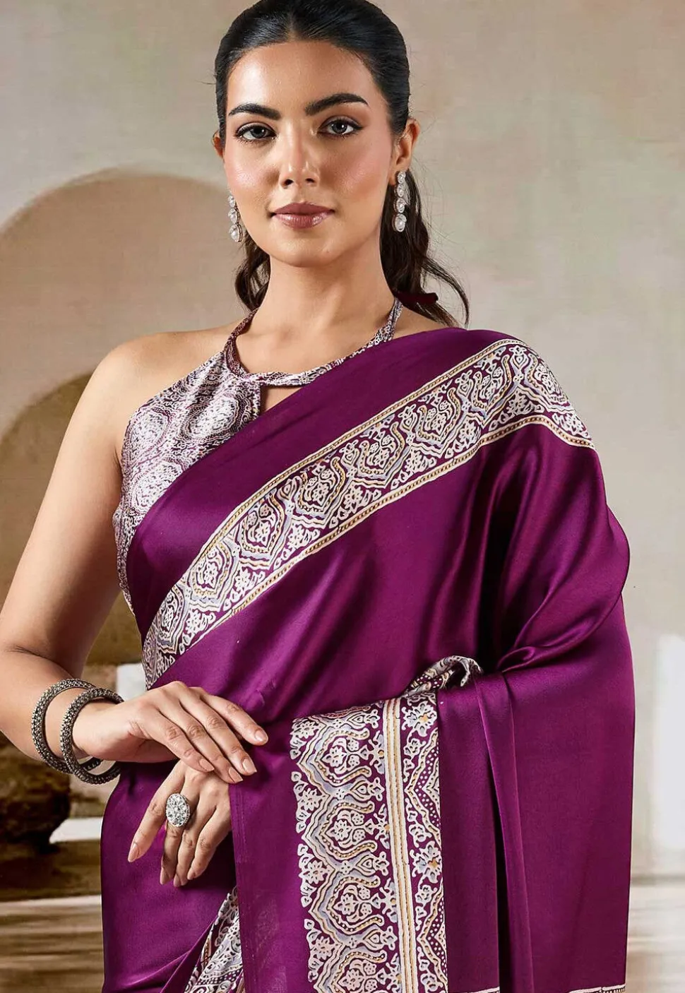Digital Printed Crepe Saree in Purple