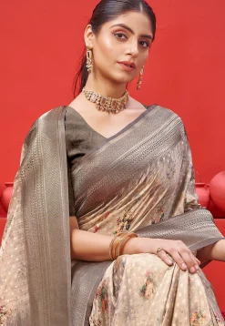 Digital Printed Crepe Saree in Beige