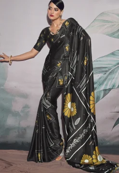 Digital Printed Crepe Saree in Black
