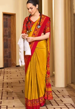 Digital Printed Crepe Saree in Mustard