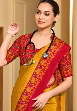 Digital Printed Crepe Saree in Mustard