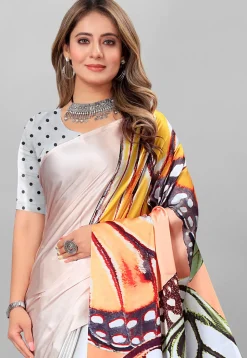 Digital Printed Crepe Saree in Light Grey