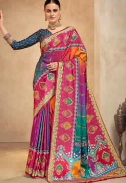 Digital Printed Crepe Saree in Multicolor