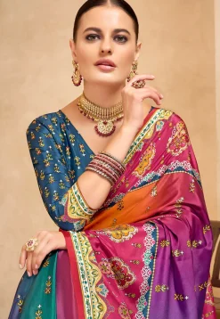 Digital Printed Crepe Saree in Multicolor