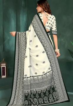 Digital Printed Crepe Saree in Off White