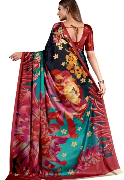 Digital Printed Crepe Saree in Teal Blue