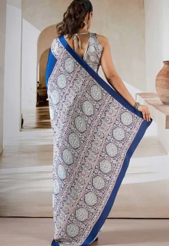 Digital Printed Crepe Saree in Blue