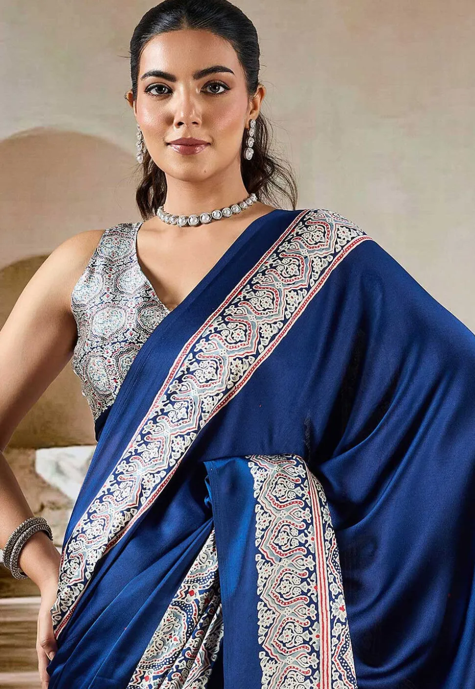 Digital Printed Crepe Saree in Blue