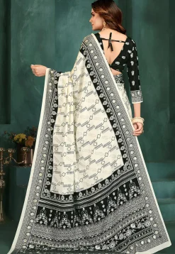 Digital Printed Crepe Saree in Off White