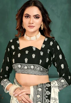 Digital Printed Crepe Saree in Off White