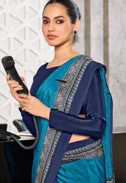 Digital Printed Crepe Saree in Blue