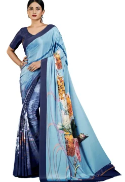 Digital Printed Crepe Saree in Blue