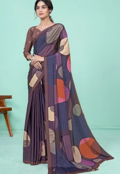 Digital Printed Crepe Saree in Purple
