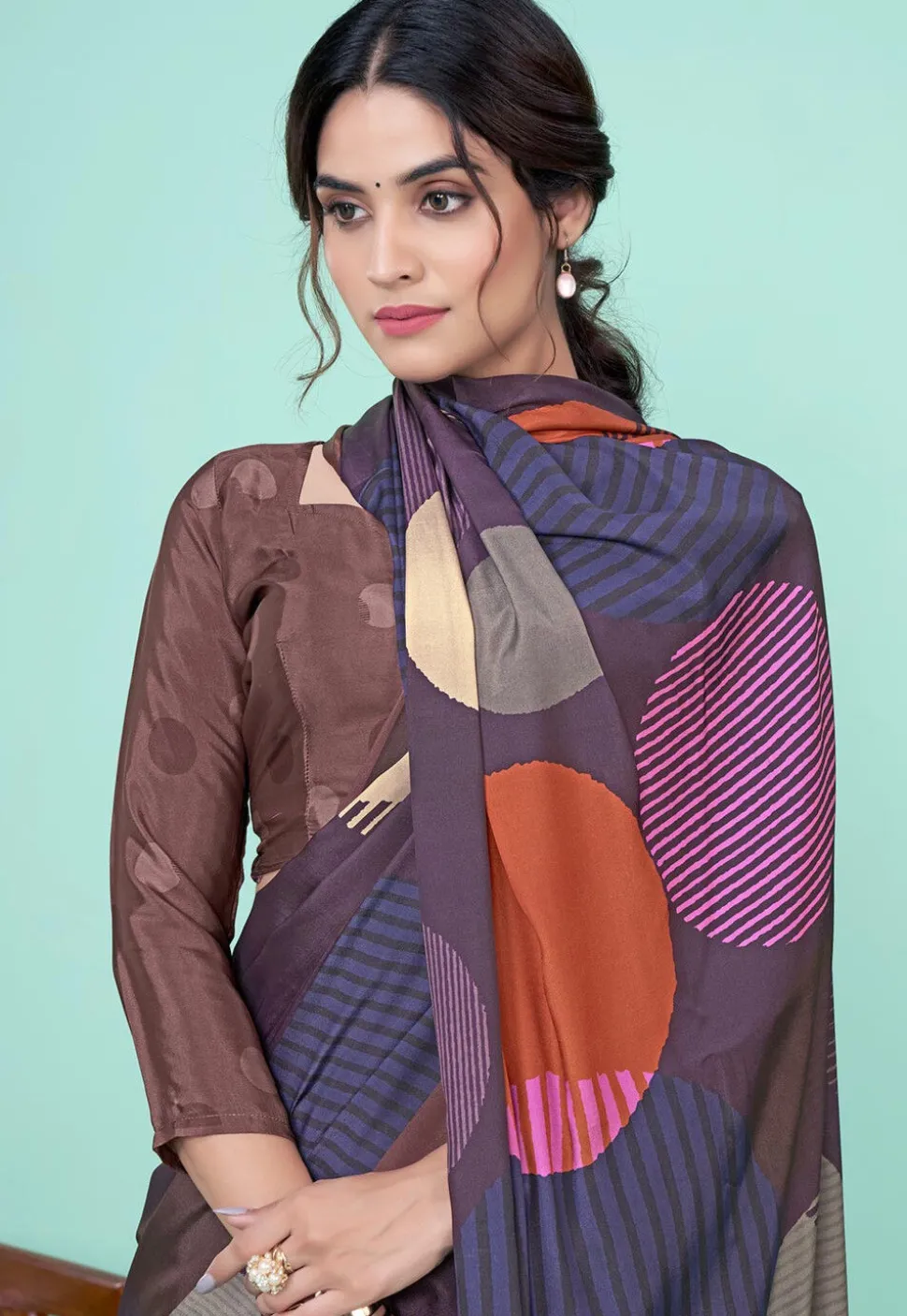 Digital Printed Crepe Saree in Purple
