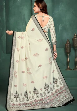Digital Printed Crepe Saree in Off White