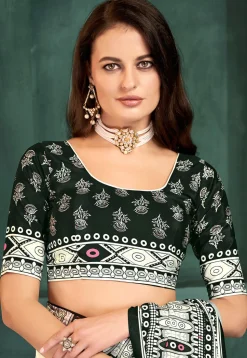 Digital Printed Crepe Saree in Off White