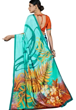 Digital Printed Crepe Saree in Sea Green