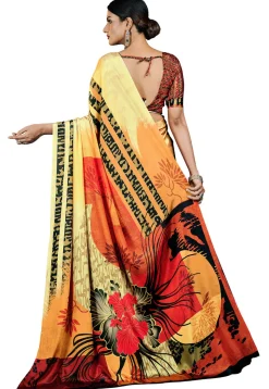 Digital Printed Crepe Saree in Orange
