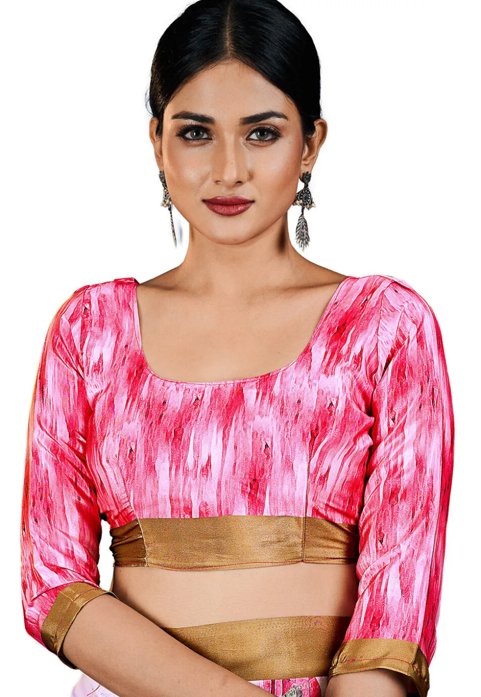 Digital Printed Crepe Saree in Pink