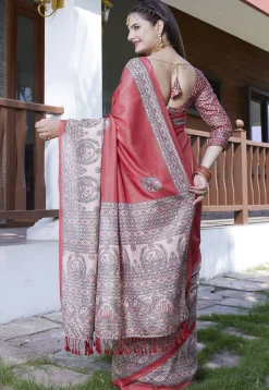 Digital Printed Crepe Saree in Peach