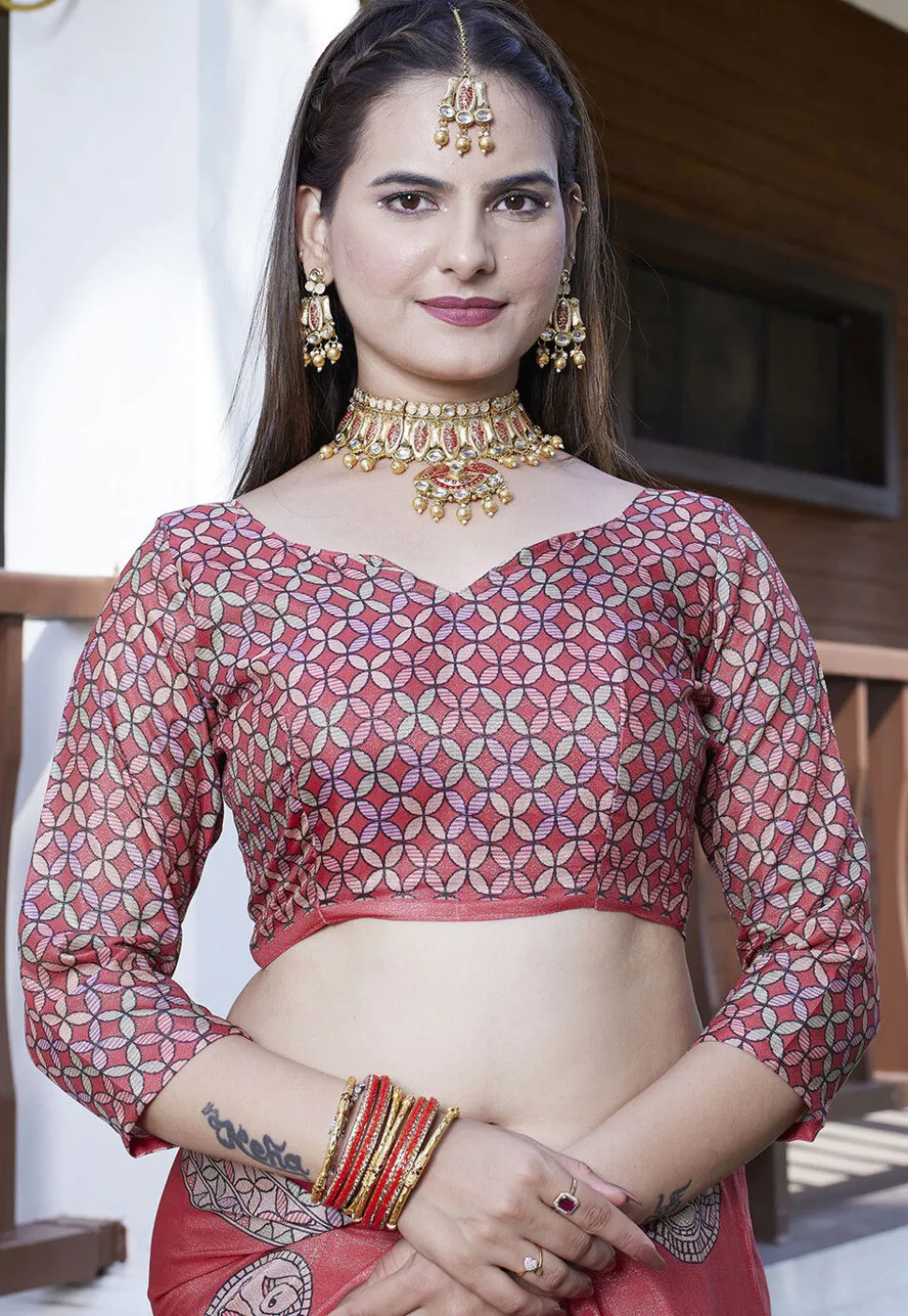 Digital Printed Crepe Saree in Peach