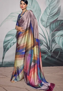 Digital Printed Crepe Saree in Multicolor