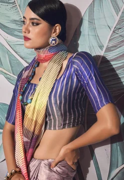 Digital Printed Crepe Saree in Multicolor