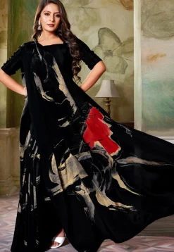 Digital Printed Crepe Saree in Black