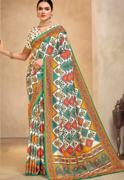 Digital Printed Crepe Saree in Multicolor