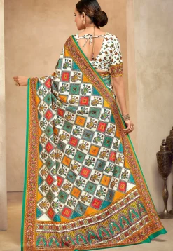 Digital Printed Crepe Saree in Multicolor