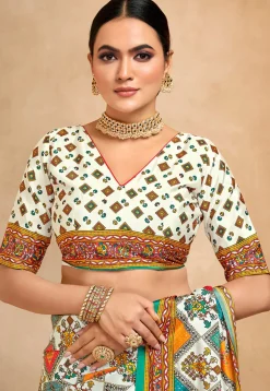 Digital Printed Crepe Saree in Multicolor