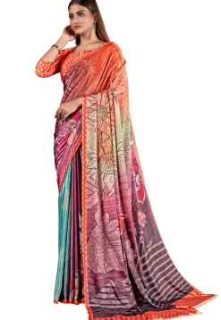 Digital Printed Crepe Saree in Multicolor